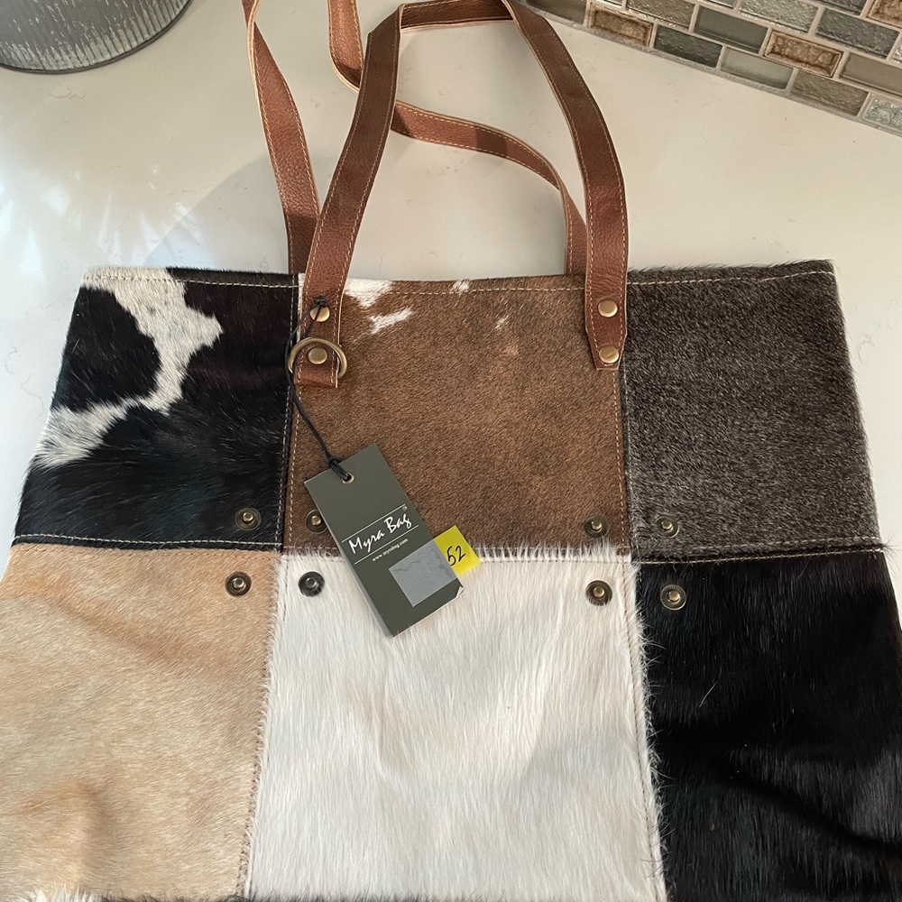 S1163 multi patch cowhide tote